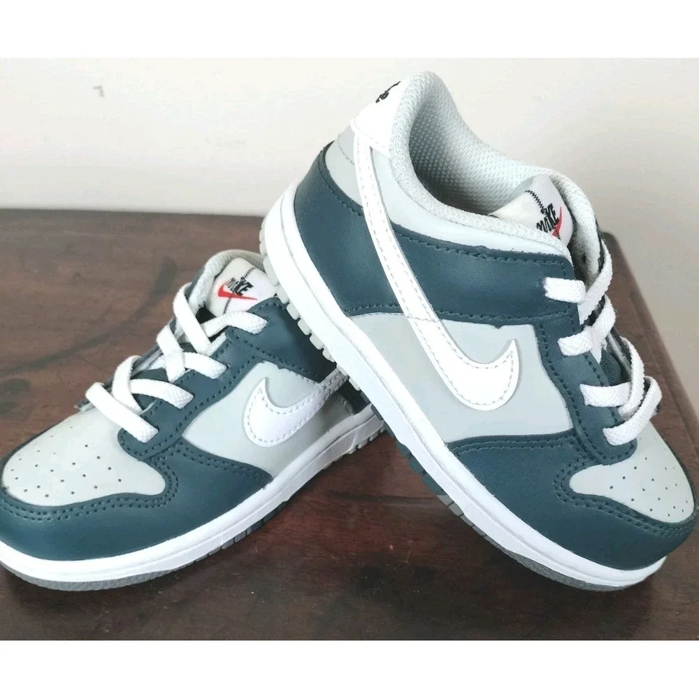Nike Dunk Low TD Deep Jungle White Light Silver Toddler Shoes Size 9C FB9107-300